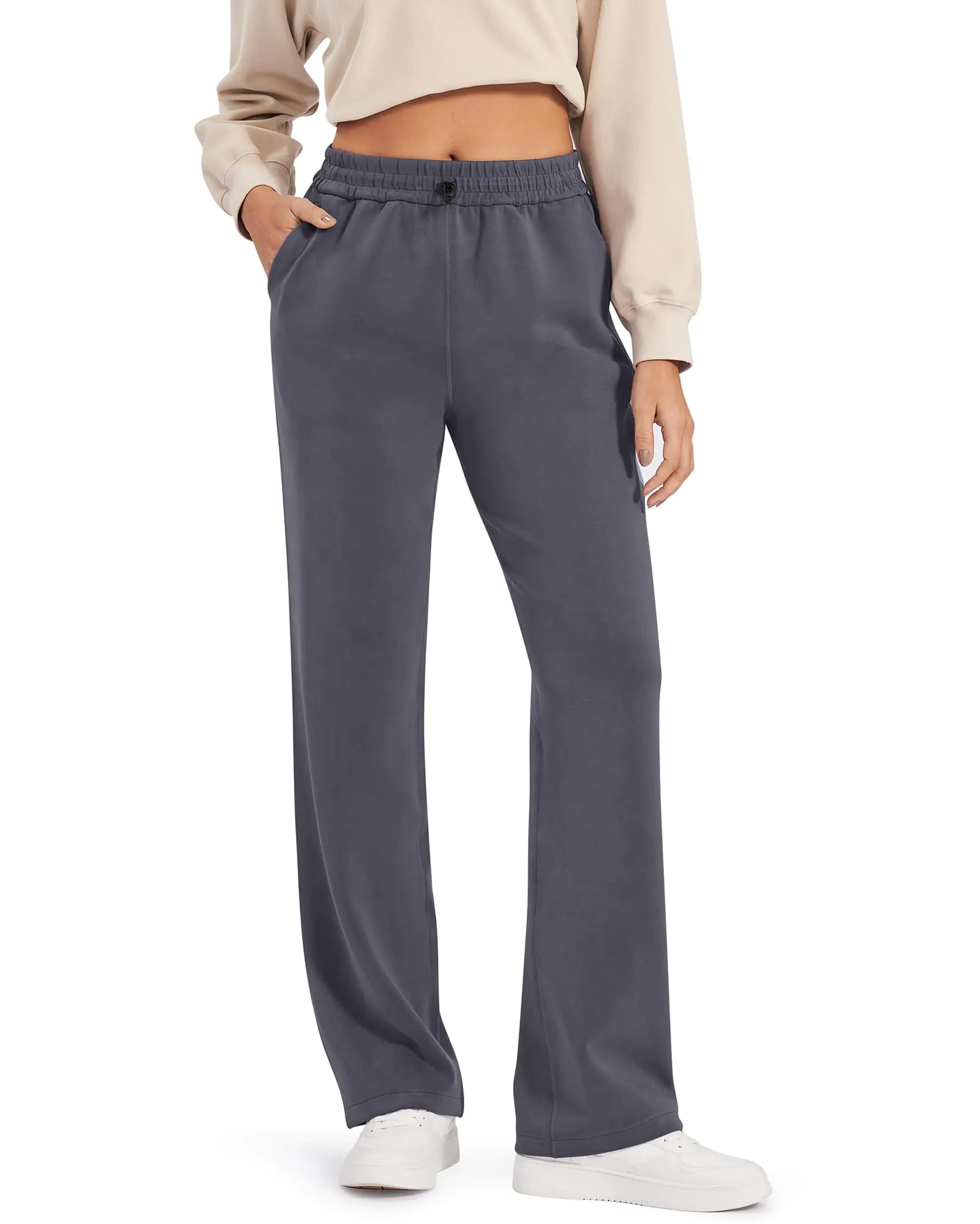 Wide Leg Sweatpants High Waist Yoga Pants Drawcord Workout Pants Modal Soft Loose Casual Pants Athletic