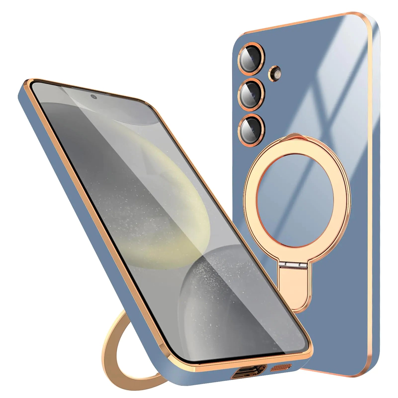 Galaxy S24 Case with Ring Kickstand – Blue Electroplated, MagSafe Compatible