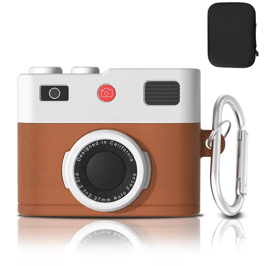 Brown AirPods Pro Case – Camera Design with Keychain, Shockproof Cover