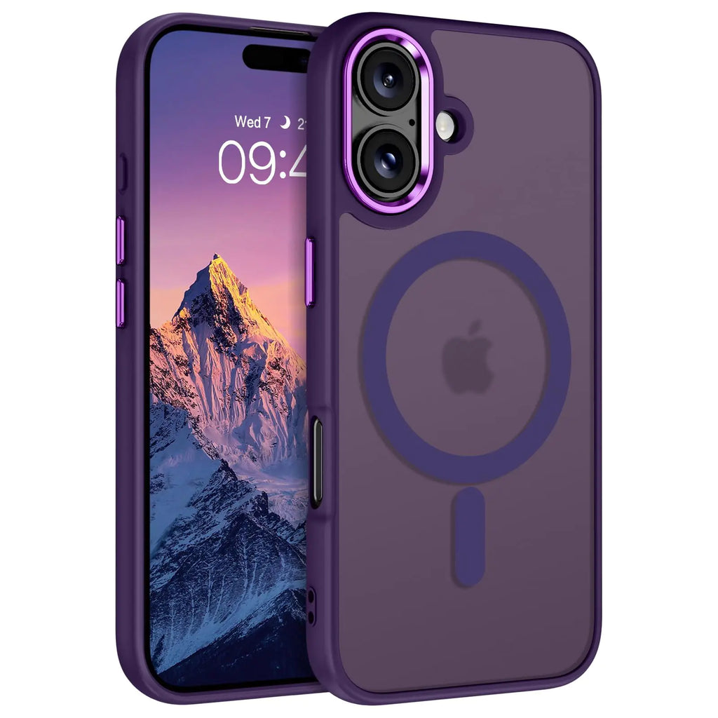 iPhone 16 Case – Dark Purple Matte Magnetic, Slim & Shockproof, MagSafe Compatible