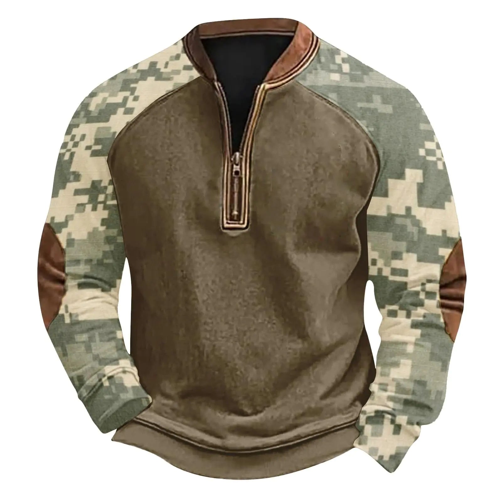 Men’s Camo Quarter-Zip Pullover – Henley Neck Winter Hoodie (Plus Size)