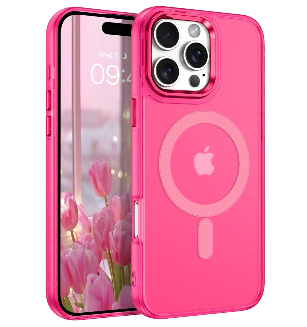 iPhone 16 Pro Case – Hot Pink Matte Magnetic, Slim & Shockproof, MagSafe Compatible