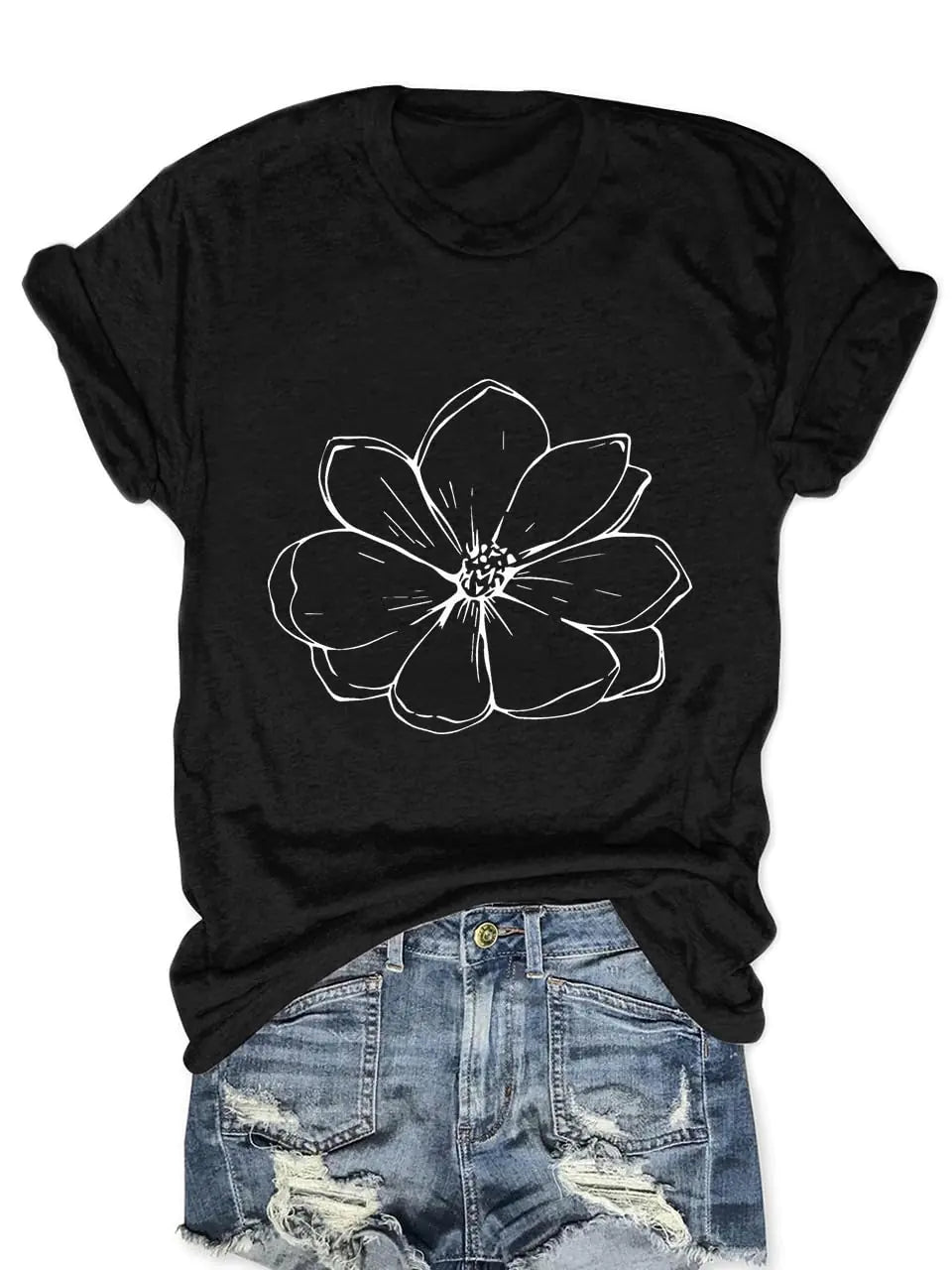 Women’s Vintage Floral Tee – Black Sunflower Graphic Shirt (M)