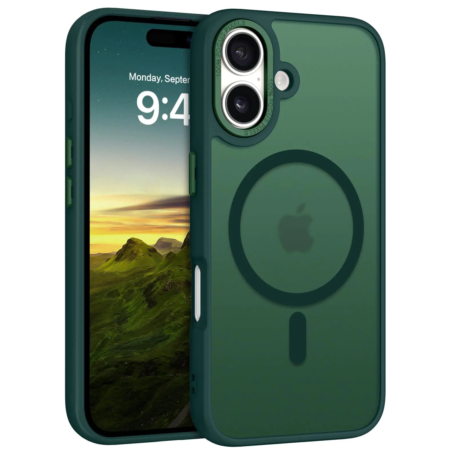 iPhone 16 Case – Dark Green Matte Magnetic, Slim & Shockproof, MagSafe Compatible